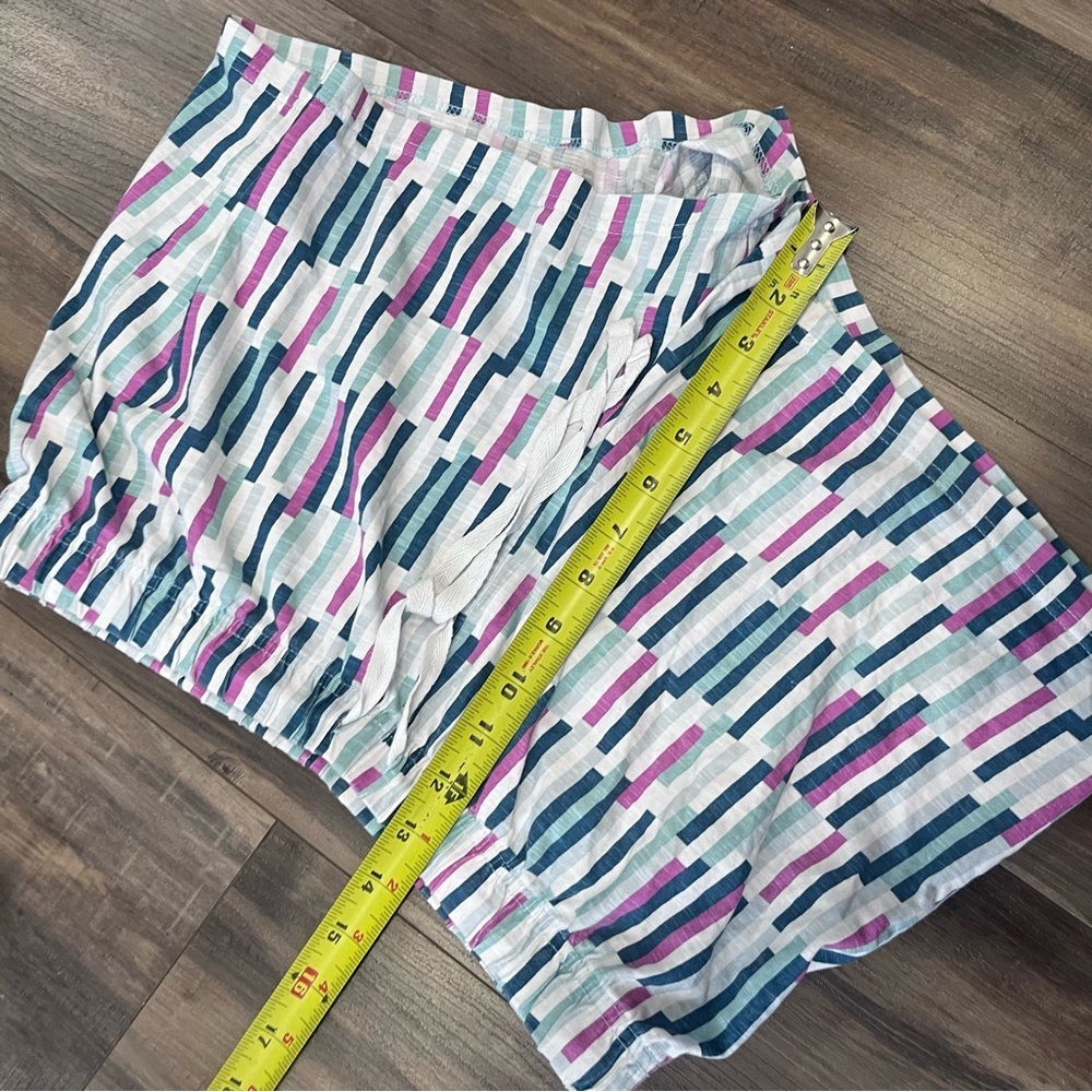 George Women's High Waist Lounge Shorts - White with Blue, Pink & Teal Stripes - Picture 5 of 5